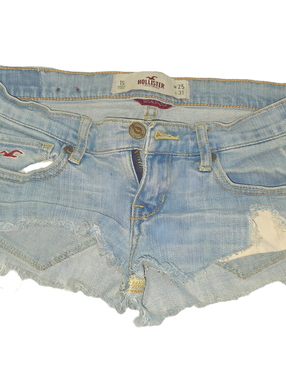 Hollister Light Wash Distressed Denim Shorts - Light Blue